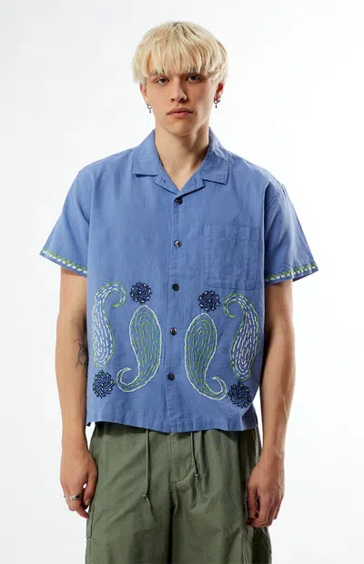Obey Men's Quentin Embroidered Camp Shirt In Blue