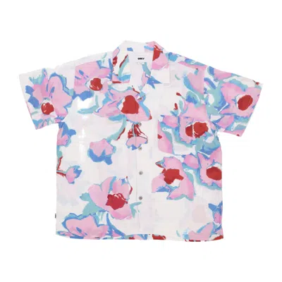 Obey Men's Short Sleeve Shirt Acrylic Flower Woven Cream Multi
