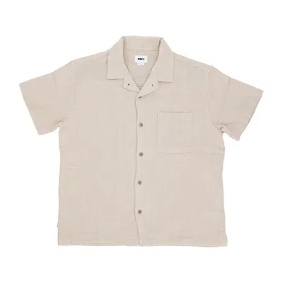 Obey Men's Short Sleeve Shirt Feather Woven Shirt Silver Grey