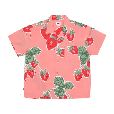 Obey Men's Short Sleeve Shirt Jumbo Berries Wove Shirt Flamingo Pink Multi