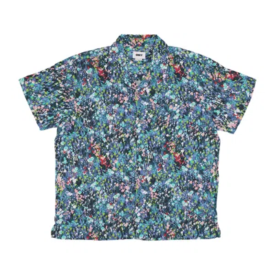 Obey Men's Short Sleeve Shirt The Garden Woven Shirt Teal Blue Multi