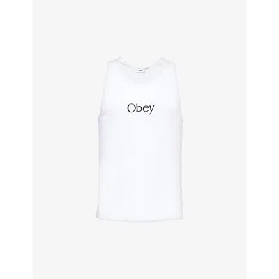 Obey Mens White Rosemont Embroidered Stretch-cotton Top