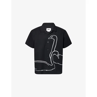 Obey Mens Black Cliff Embroidered Cotton-linen Woven Shirt Xl