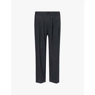 Obey Mens Black Foster Double-pleated Woven Trousers