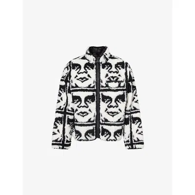 OBEY MENS BLACK MULTI REPEATED ICON SHERPA JACKET