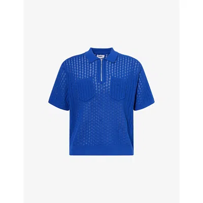 Obey Mens Blue Grant Short-sleeves Cotton Jumper