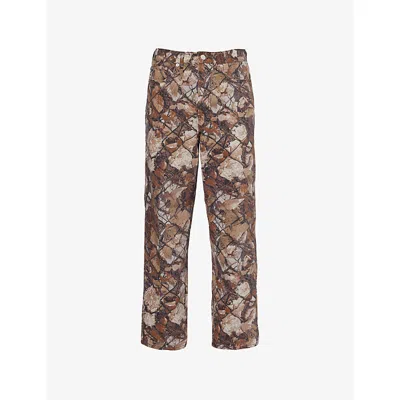 Obey Mens Fence Camo Multi Classic Baggy-fit Camouflage-print Denim Jeans In Brown