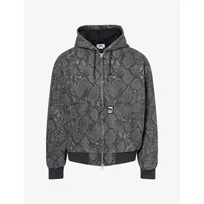 Obey Mens Glen Snake-print Zip Up Cotton Jacket Grey Snake Xl
