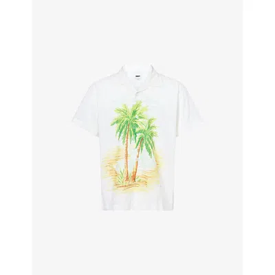 Obey Mens White Hyde Short-sleeve Cotton And Linen-blend Shirt