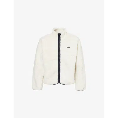Obey Mens Icon Face Sherpa High-neck Relaxed-fit Woven Jacket Unbleached
