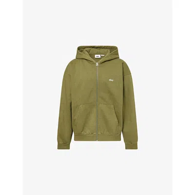 Obey Mens Lowercase Embroidered-logo Cotton-jersey Hoody Pigment Moss