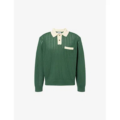 Obey Mens Pine Needle Multi Jasper Cotton-blend Polo Knitted Sweater In Green
