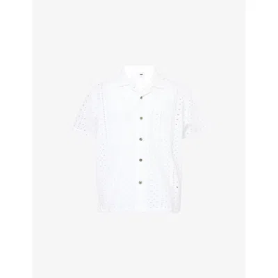 Obey Mens White Ayers Embroidered Cotton-poplin Shirt