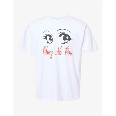 Obey Mens White  No One Graphic-print Cotton T-shirt Xl