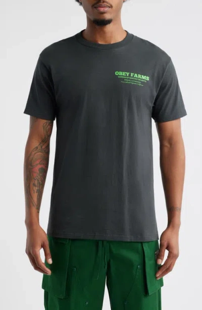 Obey Obery Farms Graphic T-shirt In Gray