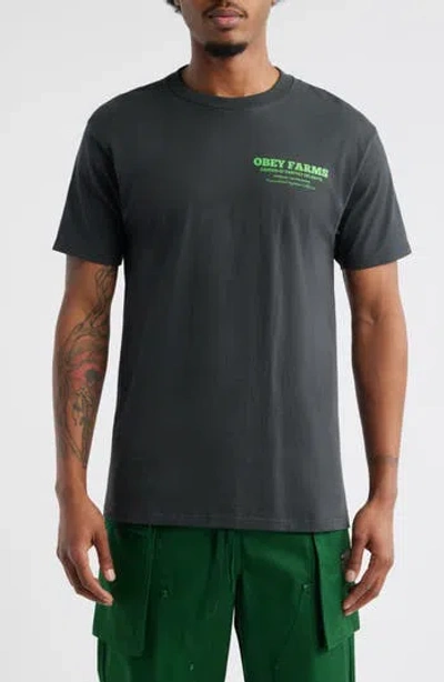 Obey Obery Farms Graphic T-shirt In Blue