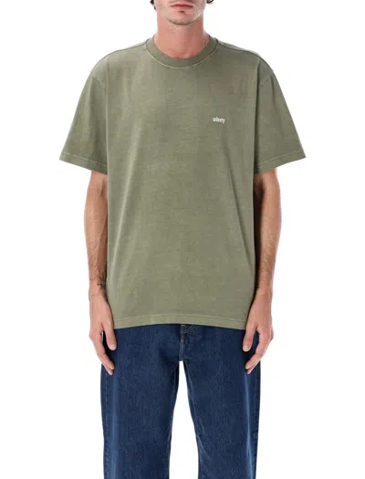 Obey Lowercase Pigment Dyed Cotton T-shirt In Green