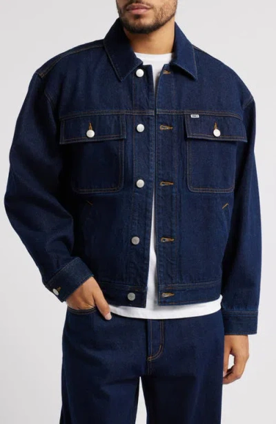 Obey Opena Regular Fit Denim Trucker Jacket In Rinse Indigo