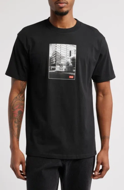Obey Osaka Photo Cotton Graphic T-shirt In Black