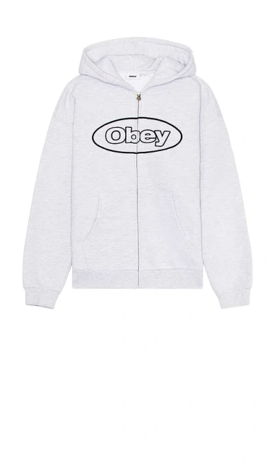 Obey Oval Extra Heavy Zip Hoodie In Light Grey