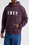 Obey Oversize Felt Logo Appliqué Extra Heavy Fleece Hoodie In Plum Perfect