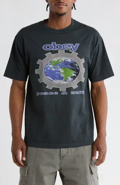 Obey Pace And Unity Cotton Graphic T-shirt In Green