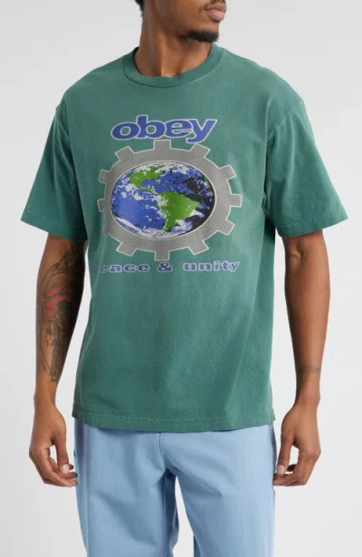Obey Pace And Unity Cotton Graphic T-shirt In Pigment Rain Forest
