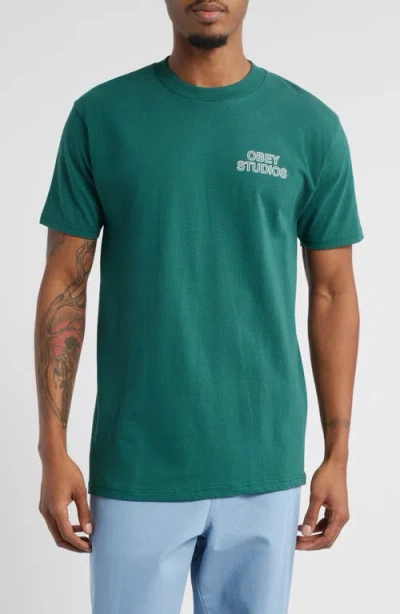Obey Palette Logo Graphic T-shirt In Rain Forest