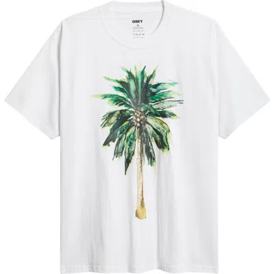 Obey Palm Graphic T-shirt In White