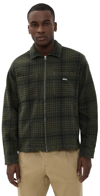 Obey Parker Zip Shirt Jacket Rosin Multi In Green