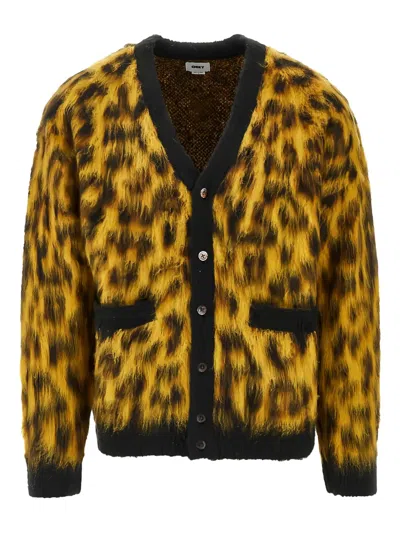 Obey Mens Patron Leopard-pattern Brushed Wool-blend Cardigan In Animal Print