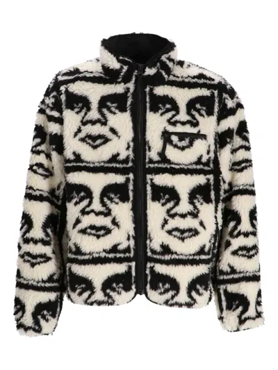 Obey Mens Black Multi Repeated Icon Sherpa Jacket