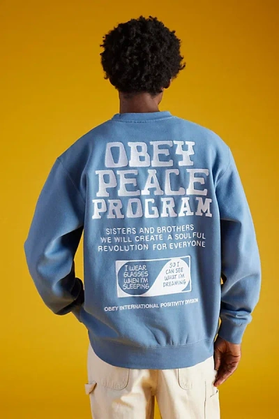 Obey Peace Program Crew Neck Sweatshirt In Blue, Men's At Urban Outfitters