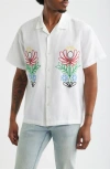 Obey Mens White Perry Embroidered Cotton And Linen-blend Shirt