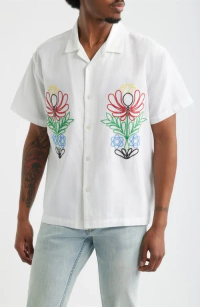 Obey Mens White Perry Embroidered Cotton And Linen-blend Shirt