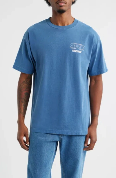 Obey Persistent Movement Graphic T-shirt In Blue