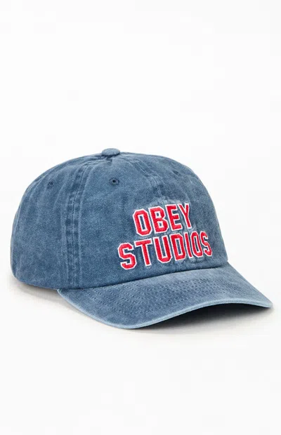 Obey Pigment Studios 6 Panel Strapback Hat In Navy