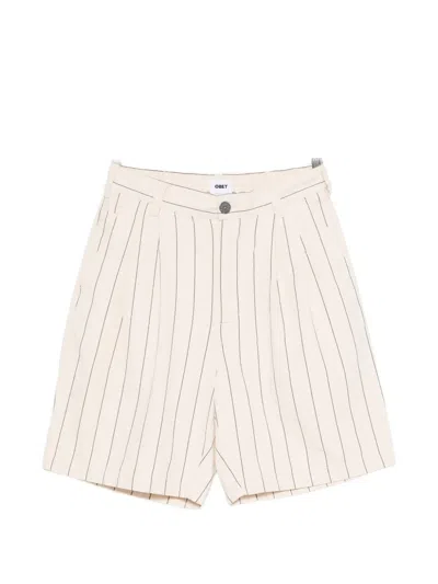 Obey Pinstripe-pattern Pleated Shorts In Neutral