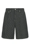 Obey Mens Black Plaid Baggy Denim Shorts In Black