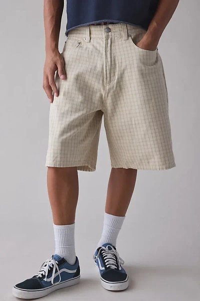 Obey Plaid Pattern Baggy Denim Short In Cream, Men's At Urban Outfitters
