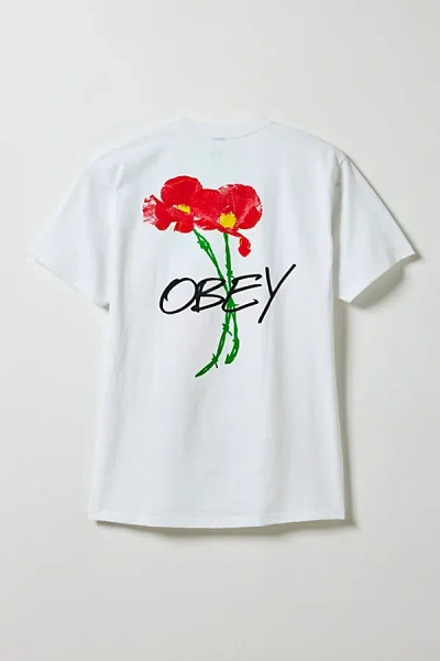 Obey Poppies Graphic Tee In White, Men's At Urban Outfitters