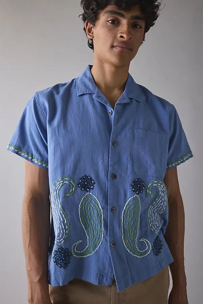 Obey Quentin Woven Shirt Top In Sky, Men's At Urban Outfitters In Blue
