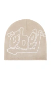 Obey Quote Beanie In Silver Grey