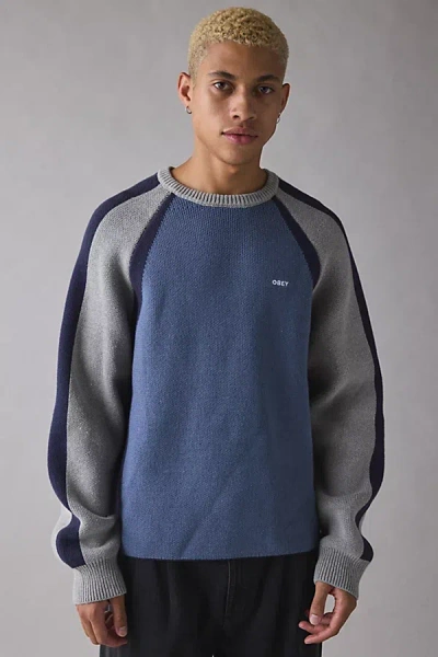 OBEY RAGLAN CREW NECK SWEATER IN BLUE, MEN'S AT URBAN OUTFITTERS
