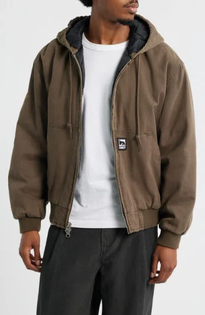 Obey Randy Hooded Cotton Jacket In Brown