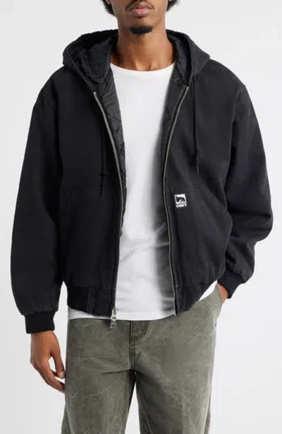 Obey Randy Hooded Cotton Jacket In Black