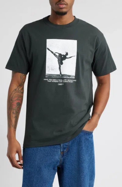 Obey Real Life Cotton Graphic T-shirt In Vintage Black