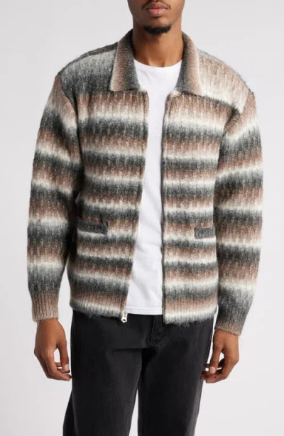 Obey Reggie Ombré Stripe Zip Cardigan In Black Multi