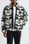 Obey Repeated Icon Insulated Fleece Zip Jacket In Black