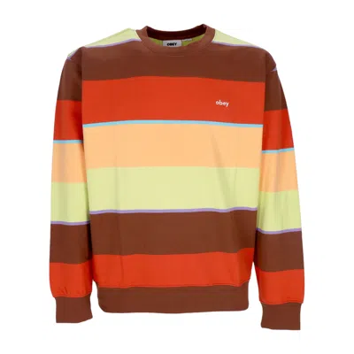 Obey Resol Men's Crewneck Sweatshirt Stripe Crew Fleece Sepia Multi